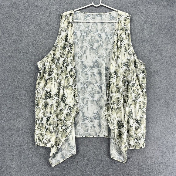 Womens cardigan Lightweight Top Plus Size white green Floral sheer Sleeveless - Picture 1 of 11